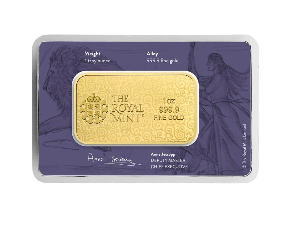 Una and the Lion 1 oz Gold Bullion Minted Bar in 999.9 Fine Gold
